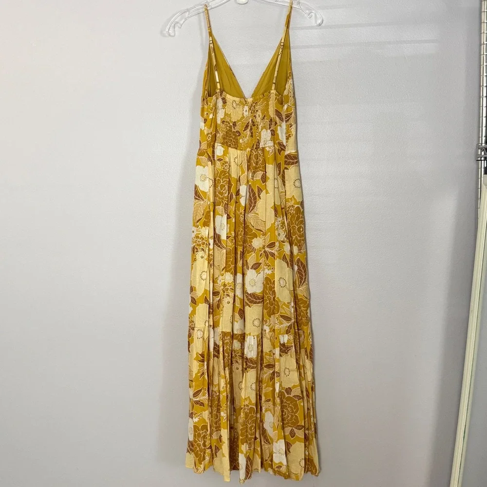 Abercrombie & Fitch Linen Floral Button Through Maxi Dress Yellow - XSmall